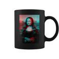 Donna Glitch Stampa Mona Lisa Leonardo Dainci Camicia Con Collo A Tazze