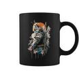 Samurai Gato Japonés Uniforme Pintura Retrato Gato Samurai Taza de café