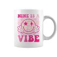 Nine Is A Vibe 9Th Birthday Groovy 9 Years Old Smile Face Coffee Mug