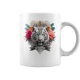 Tigre Flores Ojos Azules Animal Print Arte Tigre Taza de café