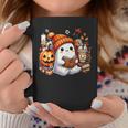 Cute Ghost Ice Drinking Coffee Halloween Book Reading Womens Coffee Mug Personalized Gifts