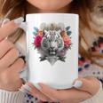Tigre Flores Ojos Azules Animal Print Arte Tigre Taza de café Regalos divertidos