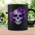 Purple Floral Black Sugar Skull Day Of The Dead Mexican Pray Coffee Mug Gifts ideas