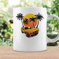 Mar Sol Y Playa Retro Atardecer Palmeras Coche Blanco Taza de café Ideas de regalos