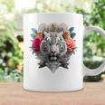 Tigre Flores Ojos Azules Animal Print Arte Tigre Taza de café Ideas de regalos