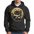 Gatto Fortunato Nero Floreale Maneki-Neko Giapponese Felpa con cappuccio