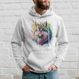 Wolf Herren Damen Bunt Aquarell Wolf Kapuzenpullover Geschenke für Ihn