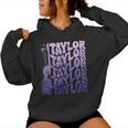 Girl Retro Taylor First Name Personalized Groovy 80'S Purple Women Hoodie