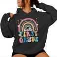 Groovy Rainbow Hello First Grade First Day Teacher Kid Women Hoodie