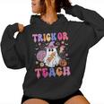 Trick Or Teach Groovy Halloween Floral Ghost Teacher Women Hoodie