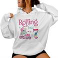 7Th Bday Rolling In 7 Compleanno Ragazza Roller Skate Party Felpa con cappuccio da donna