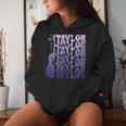 Girl Retro Taylor First Name Personalized Groovy 80'S Purple Women Hoodie Gifts for Her