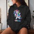 Olivia Nome Personalized Custom Rainbow Unicorn Dabbing Felpa con cappuccio da donna Regalos para ella