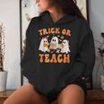 Teacher Halloween Trick Or Teach Retro Groovy Floral Ghost Women Hoodie Gifts for Her Teacher Halloween Trick Or Teach Retro Groovy Floral Ghost Women Hoodie Gifts for Her