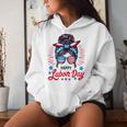 Happy Labor Day Labor Day Messy Bun Usa Flag Women Hoodie Gifts for Her