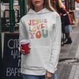 Jesus Loves You Christian Bibleerse Retro Groovy Religious Kapuzenpullover für Damen Lustige Geschenke