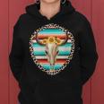 Donna Serape Cow Skull Print Sunflower Leopard Turquoise Con Collo A Felpa con cappuccio da donna
