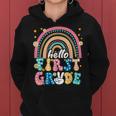 Groovy Rainbow Hello First Grade First Day Teacher Kid Women Hoodie