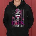 Messy Bun Skull Brustkrebs Bewusstsein Fuck-Cancer Usa Flagge Kapuzenpullover für Damen