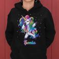 Sonia Nombre Personalizado Personalizado Rainbow Unicorn Dabbing Sudadera con capucha para mujer