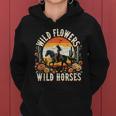 Sunset Cowgirl Riding Horse Wild Flowers Wild Horses Women Hoodie
