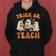 Teacher Halloween Trick Or Teach Retro Groovy Floral Ghost Women Hoodie Teacher Halloween Trick Or Teach Retro Groovy Floral Ghost Women Hoodie