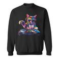 Dj Disco Cat Rave Party Cat Divertente Gatto Techno Nero Felpa