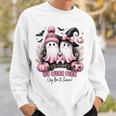 In October We Wear Pink Ghost Witch Breast Cancer Awareness Sweatshirt Gifts for Him