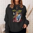 Faith Over Fear American Flag Jesus Christ Lion Sweatshirt Gifts for Her