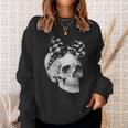 Skull Coquette Bow Halloween Black And White Checkered Bow Sweatshirt Gifts for Her
