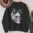 Skull Coquette Bow Halloween Black And White Checkered Bow Sweatshirt Gifts for Old Women