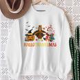 Happy Hallothanksmas Halloween Thanksgiving Christmas Sweatshirt Gifts for Old Women