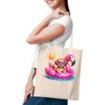Puppy Dog Pink Flamingo Summer Vibes Beach Lover Cute Girls Tote Bag