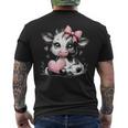 Awesome Black & White Cow Holding Heart Pink Coquette Bow Men's T-shirt Back Print
