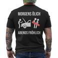 Car Mechanic Mechatronics Screwdriver Oil Evening Happy T-Shirt mit Rückendruck