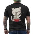 Cute Kawaii Anime Cat Eating Ramen Noodles Men's T-shirt Back Print