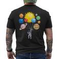 Divertido Astronauta Globo Espacial Planetas Ciencia Sistema Solar Camiseta Hombre Estampado Espalda