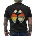 Gatto Nero Divertente Gatto Con Caffè Gatto Retrò T-shirt da uomo con stampa posteriore