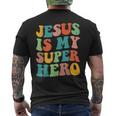 Gesù È Il Mio Supereroe Cristiano Religioso T-shirt da uomo con stampa posteriore