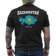 Kazakh Flag And Map Kazakhstan Coordinates T-Shirt mit Rückendruck