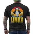 Linux Retrointage Penguin Nerd Sky And Geek Coding T-Shirt mit Rückendruck