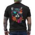 Opera D'arte Per Amanti Dei Gatti Occhiali Da Sole Con Motivo Floreale E Gatto T-shirt da uomo con stampa posteriore