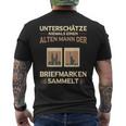 Stamp Collector Underschätze Niemals Stamps T-Shirt mit Rückendruck