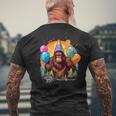 Bigfoot Sasquatch Birthday Hat Balloons Aesthetic Men's T-shirt Back Print Gifts for Old Men