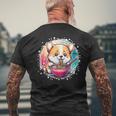 Corgi Dog Ramen Noodles Anime Cute Kawaii Manga Corgi Dog T-Shirt mit Rückendruck Geschenke für alte Männer