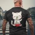 Cute Kawaii Anime Cat Eating Ramen Noodles Men's T-shirt Back Print Gifts for Old Men