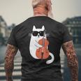 Gato Gracioso Con Gafas De Sol De Músico Contrabajo Camiseta Hombre Estampado Espalda Regalos para ancianos