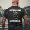 Guten Morgen Ganz Dünnes Eis Kaffee Quote Raccoon T-Shirt mit Rückendruck Geschenke für alte Männer