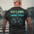 Ich Liebe Es Wenn Mich Meine Frau Zocken Lässt Gamer T-Shirt mit Rückendruck Geschenke für alte Männer