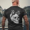 Skull Coquette Bow Halloween Black And White Checkered Bow Men's T-shirt Back Print Gifts for Old Men